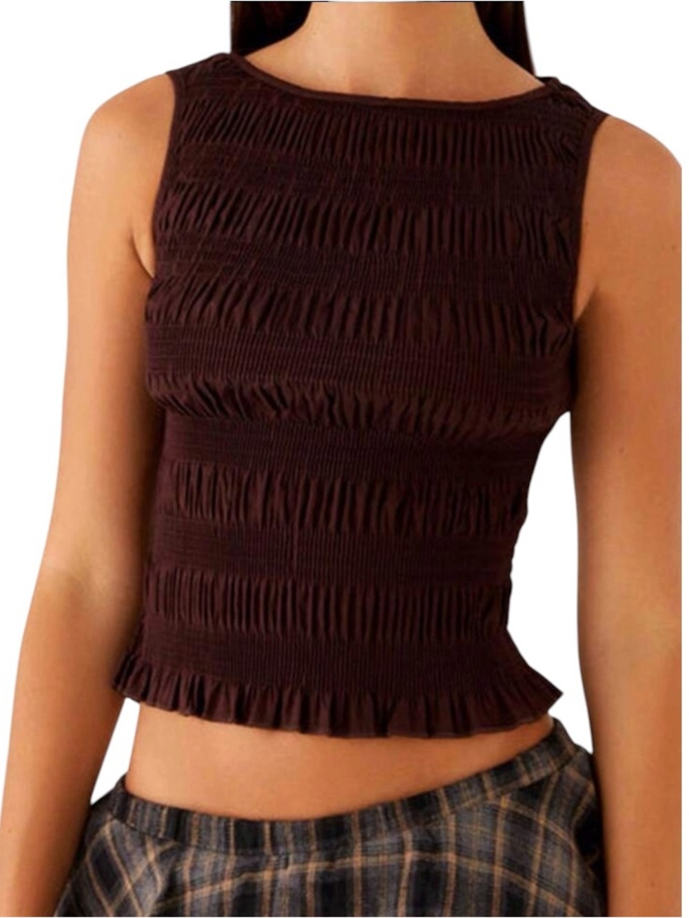 NWOT SHEIN Brown Smocked Sleeveless Crop Top Small Trendy Going Out